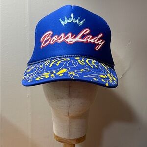 OTTO Blue Trucker Hat with Yellow Accent Print